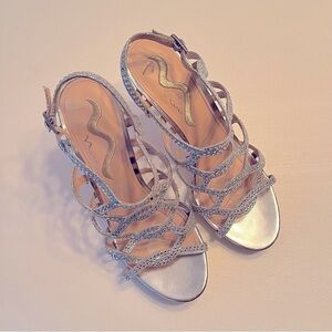 Nina Rhinestone Silver High Heel Sandal Size Women’s 7.5 Shoes Dressy Party